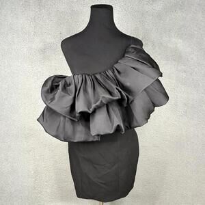 Solace London Finley Mini Dress Size 6 Black One Shoulder Ruffle Cocktail NWT